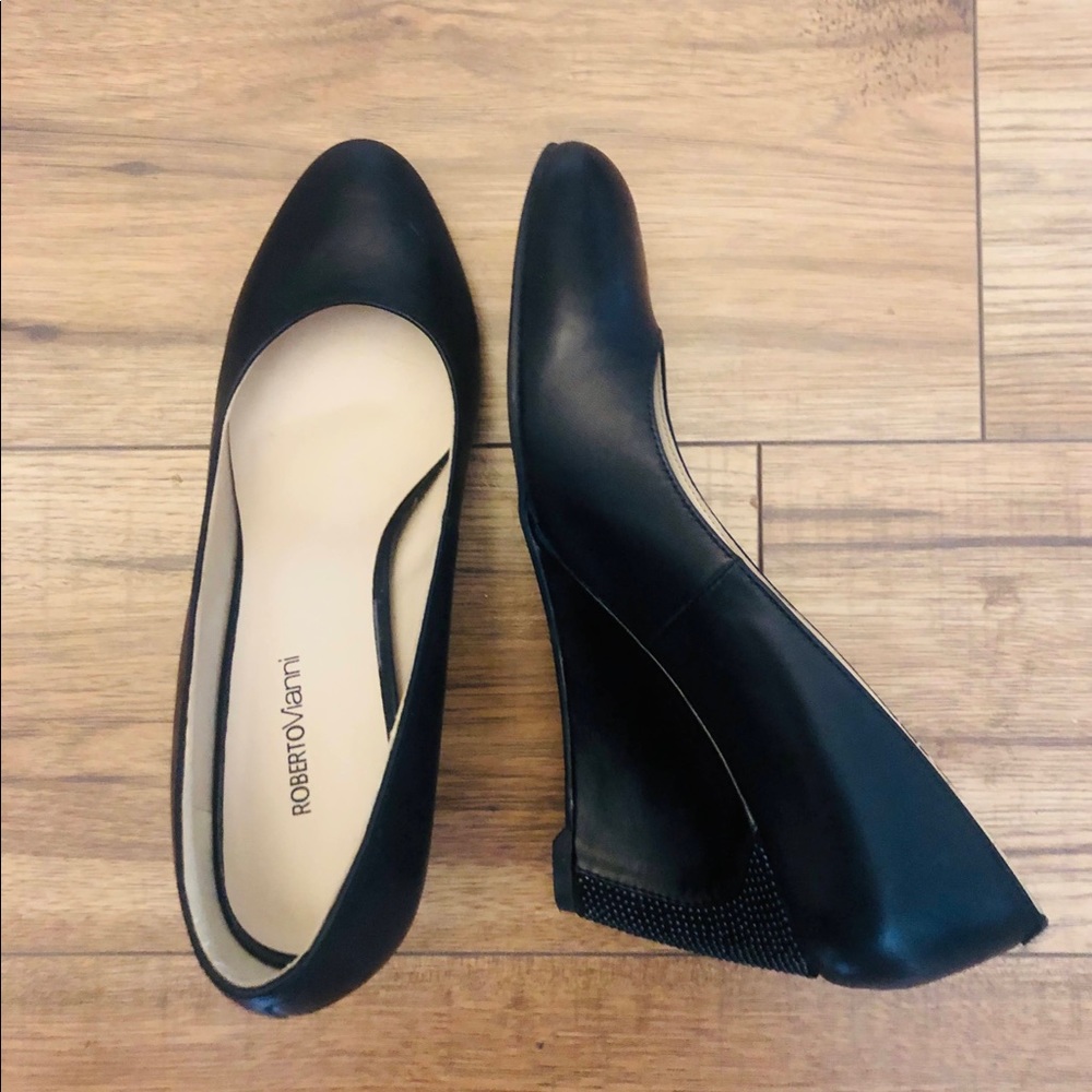 Roberto Vianni Leather Black Wedge Heels-sz 8